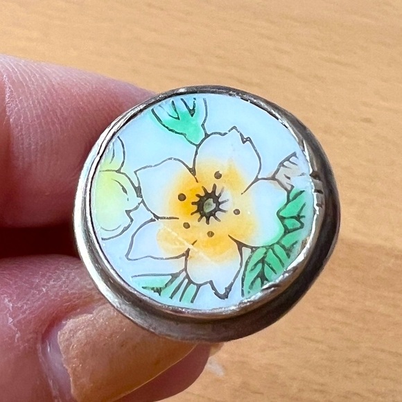 VINTAGE DESIGNER J.LEE JESSICA LEE 925SS CERAMIC FLOWER PAINTING RING HALLMARKED - Picture 14 of 16
